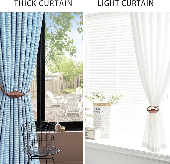 2 PCS Magnetic Curtain Tiebacks, European Style Convenient Drape Tie Backs Holdbacks for Thin or Thick Home & Office Window Draperies, No Tools Required(Light Coffee