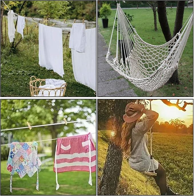 ZOENHOU 164 ft 1/4 in Natural Cotton Rope - White Solid Clothesline Rope for Laundry Line, DIY Crafts, Art Projects, Garden Decor