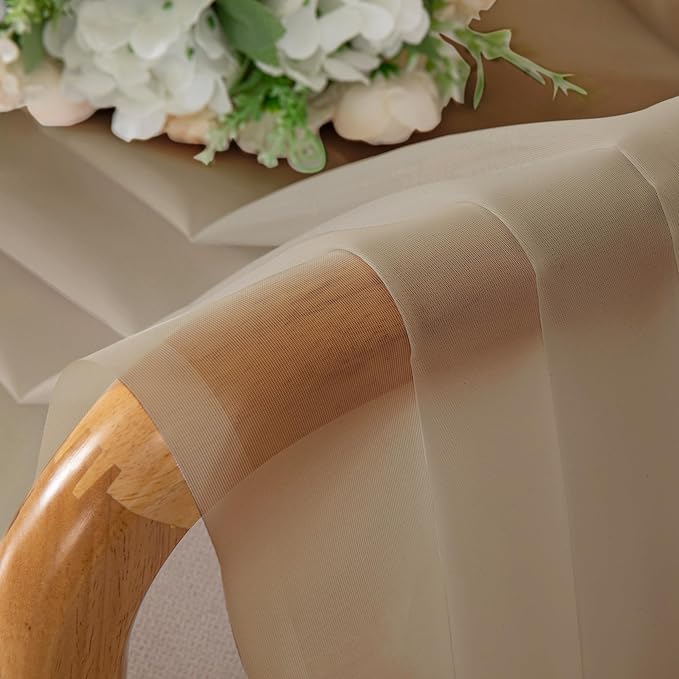 Chyhomenyc Sheer Taupe Curtains 90 inches Long 2 Panels, Light Filtering Soft Airy Solid Elegant Voile Window Treatment Drapes for Bedroom Living Room Wedding Party Decor, 42 Wx90 L Inches