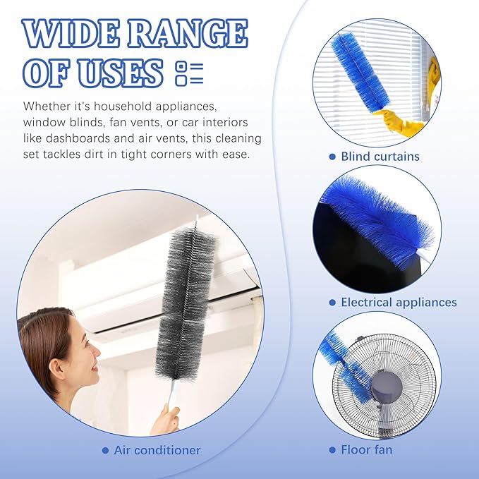 10Pcs Floor Fan Cleaning Brush Set, Bendable Fan Duster, Microfiber Detail Duster Sticks, Cleaning Sponges,Pedestal Fans Tools for Air Conditioning Home Car Vents Curtain Box