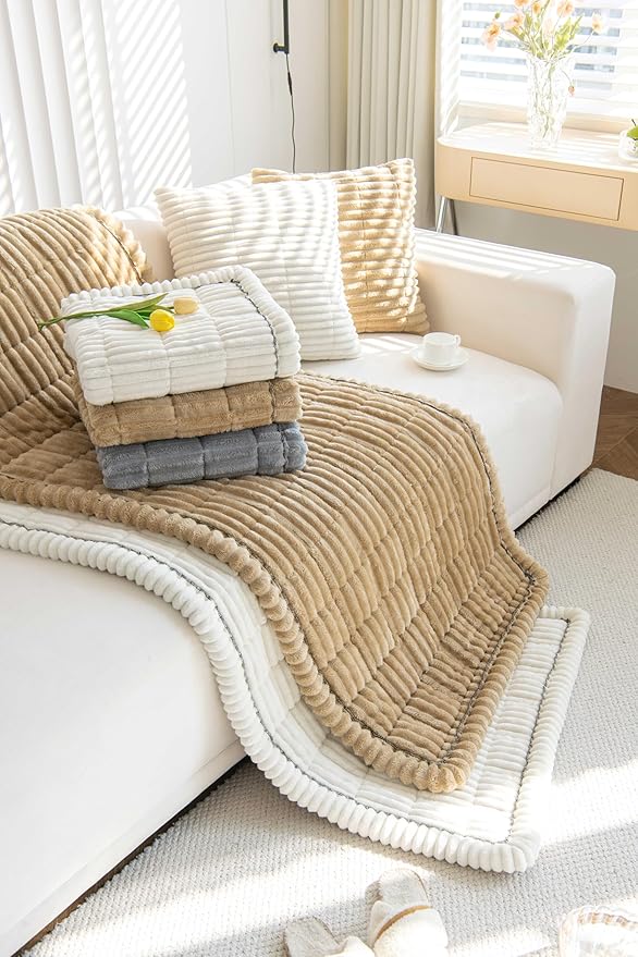 OTOB Couch Covers for 3 Cushion Sofa Pet Friendly, Plush Fuzzy Non Slip Sofa Covers Washable, Soft All Seasons Sofa Slipcovers Furniture Protector Dog Bed Mat (Matcha Green, 27.6" x 82.7")