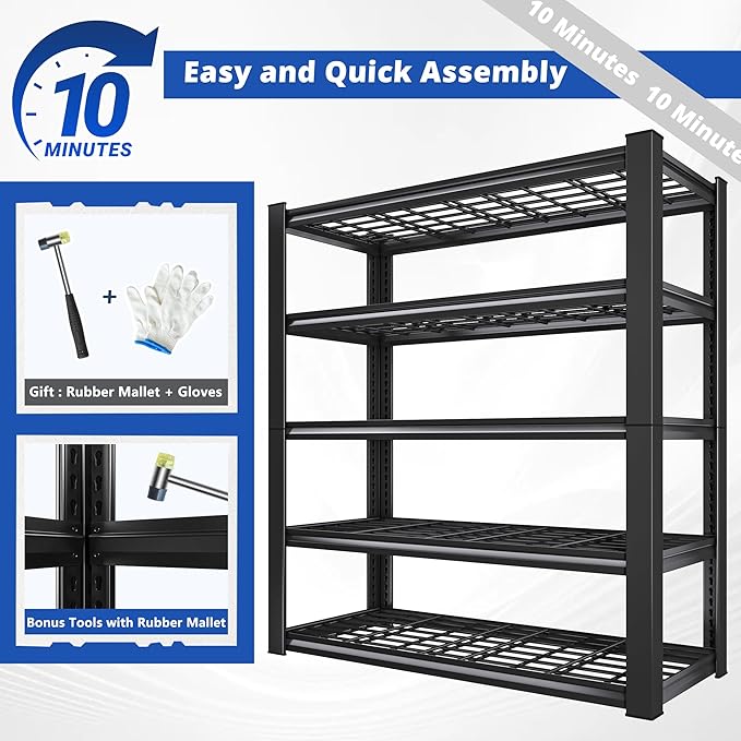 REIBII 3010LBS Storage Shelves 72" H Garage Shelving Heavy Duty Metal Shelving 5 Tier Adjustable Metal Shelves for Storage for Kitchen Pantry Warehouse Basement 72" H x 35.5" W x 16" D, 4 Pack