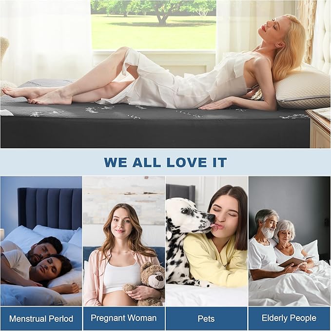 BEDLORE King Size Mattress Protector Waterproof, Mattress Pad Fitted 6-18 Inch Deep Pocket, 3D Air Fabric Soft Double Bed Mattress Cover Noiseless Washable for Bedroom, Hotel, Gray