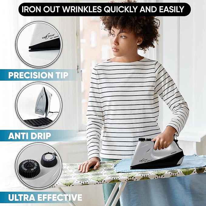 Eurosteam Next Generation Iron - Powerful Steam with Built-in Boiler - No Temperature Setting for All Fabrics - Experience Professional-Quality Ironing to CUT your TIME IN HALF.