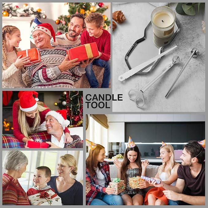 3-in-1 Candle Accessory Set, Wick Trimmer, Candle Snuffer, Wick Spoon, Stainless Steel Material Perfect for Candle Lovers (Silver)
