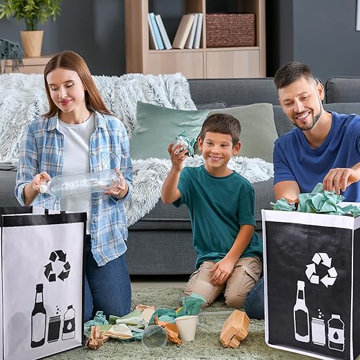 Recycle Waste Bag for Kitchen Home- Large Indoor Recycling Bins Trash Sorting Organizer, Reusable and Waterproof, 4 Pack