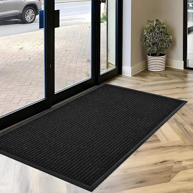 SRDDQLC Door Floor Mat Commercial Grade Large Size Heavy Duty Tough Entry Collection Slip Skid Entrance Mat with Rubber Backing Low Profile (Black, 4x6FT)
