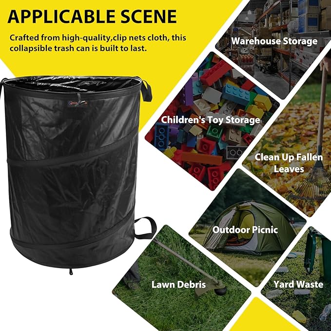 YUDI & GARDEN 45 Gallon Collapsible Garden Bag|Collapsible Trash Can|Camping Trash Can,Black,for Collecting Weeds, Party and Yard Waste