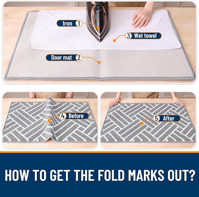 OLANLY Indoor Door Mat, 32x20 Inch, Dirt Resistant and Absorbent, Non-Slip Rubber Backing Floor Mats, Easy Clean Low-Profile Doormat for Entryway, Front Door, and Inside Entrance, Light Grey