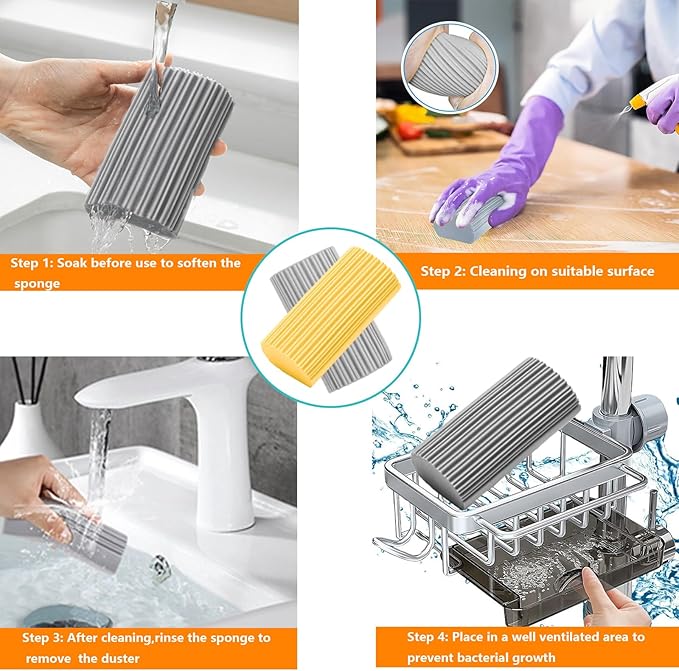 18-Pack Damp Clean Duster Sponge,Magic Sponge Eraser for Housekeeping,Reusable Cleaning Sponge for Blinds,Vents,Mirrors,Glass, Baseboards,Window Track Grooves and Railings (Grey)