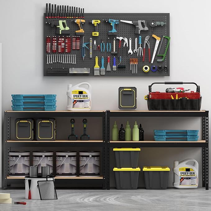 PrimeZone 48" W x 24" D x 72" H Heavy Duty Storage Shelves, 5 Tier Adjustable Garage Shelving Unit, Metal Organizer Shelf Utility Rack for Warehouse Pantry Closet Kitchen, Black, 8 Pack