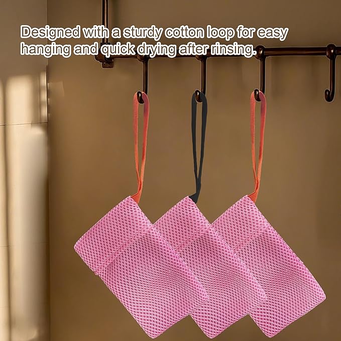 2 Pack Soap Bag Gentle Roughness,Bar Soap Pouch Saver Pocket,Body Scrubber Shower Sponge Loofah,Exfoliating Bath Sponge (Pink)