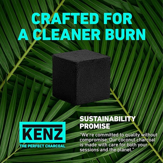 KENZ Charcoal Cubes, 25mm Low Ash Coconut Charcoal Briquettes, 100% Natural Coconut Shells, Completely Odor and Chemical Free, Enjoy a Longer Hotter Burn Time, 72 Cubes