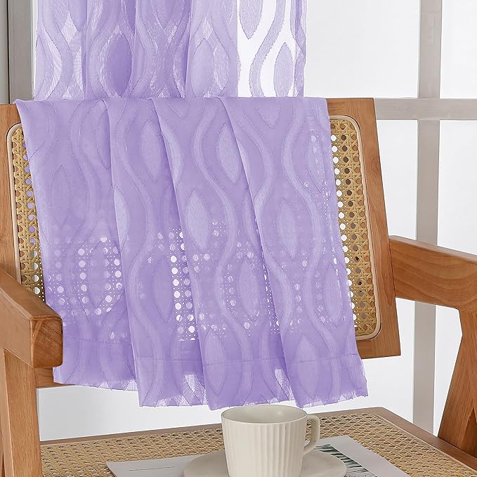 Aiyufeng Purple Sheer Curtains 84 Inch Length 2 Panels, Solid Lightweight Clip Jacquard Light Filtering for Bedroom Living Room, Modern Wavy Line Rod Pocket, Total 80 Inches Width