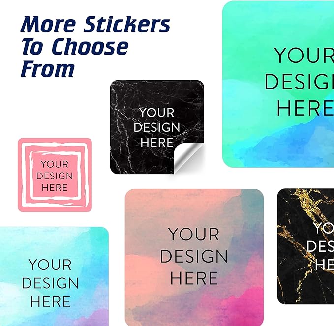 100 Custom Vinyl Stickers - Upload Your own Image, Text, Design, Logo - Personalized Logo Labels for Handmade, Packaging, Bottle, Jars, Candle, Brand Stickers (Black Marble, 2x2 Square)