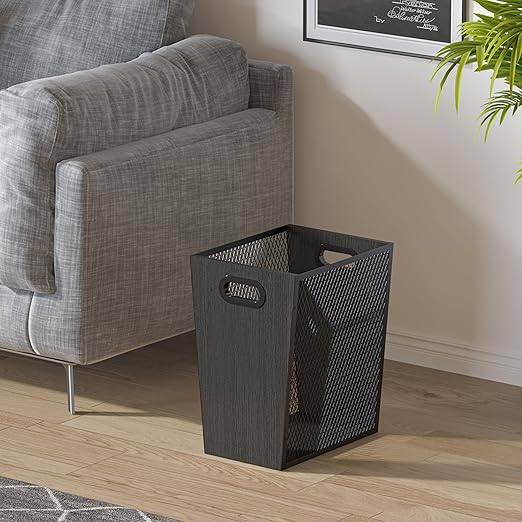 Piskyet Black Office Trash Can for Near Desk,7 Gallon Unique Wood Bedroom Garbage Can,Vintage Wastebasket with Handle, Decorative Trash Can for Home Office,2pack 12.2" L x 9.6" W x 14.9" H