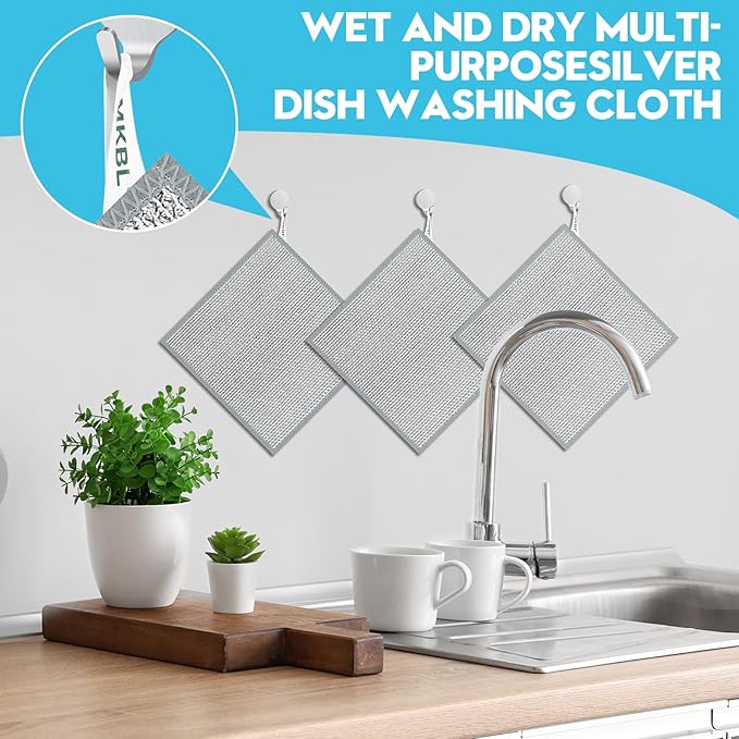 10 Pcs New Upgraded 3 Layers Non Scratch Wire Dishcloth, Multipurpose Wire Steel Wool Scrubber, Wet & Dry for Cookware, Sinks, Dishes, Stoves & Fireplaces 9.87“ x 9.87”