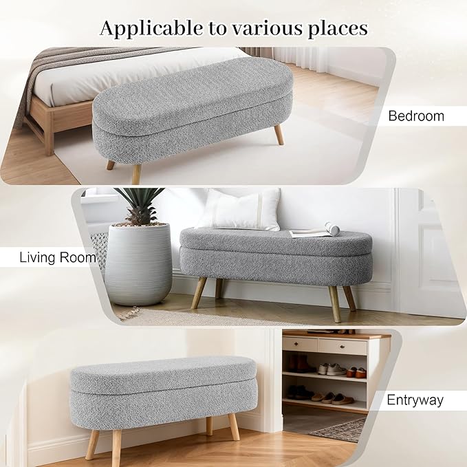 Storage Bench, 43" Storage Ottoman Bench, Shoe Storages Benches for Bedroom, Upholstered Entryway Benches with Seating, Rubber Wood Legs for Bedroom, Living Room, Entryway, Bed Side, Dark Gray