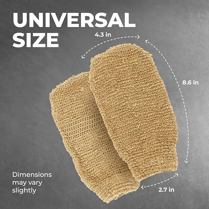 GUARD&MARINE Natural Shower Mitts - Jute Bath Gloves for Skin Exfoliation, Mitt Washcloth for Body Scrub and Cleansing - Good for Men and Women - Set of 2 Wash Mittens