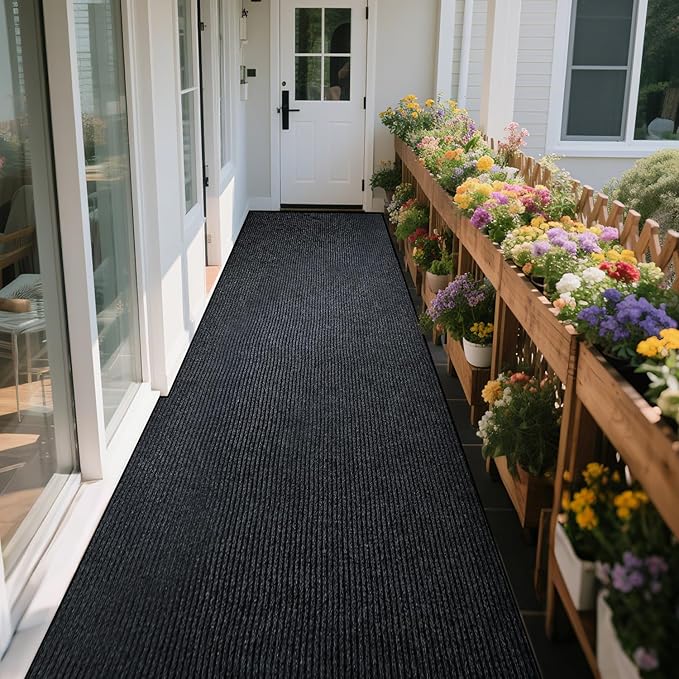 Extra Large Indoor/Outdoor Entrance Mat - 4 x 10 Feet, Rubber Border Door Mat Heavy Duty, Waterproof, Low-Profile, Easy to Clean, Rubber Entry Mat,Commercial Floor Mat, Charcoal Grey