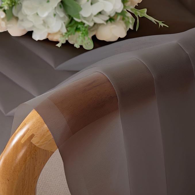 Chyhomenyc Sheer Chocolate Brown Tier Curtains 24 Inch Length, Small Window Curtains Treatment for Bathroom Living Room Basement, Short Rod Pocket Cafe Curtain, 42W x 24L Inches, 2 Panels