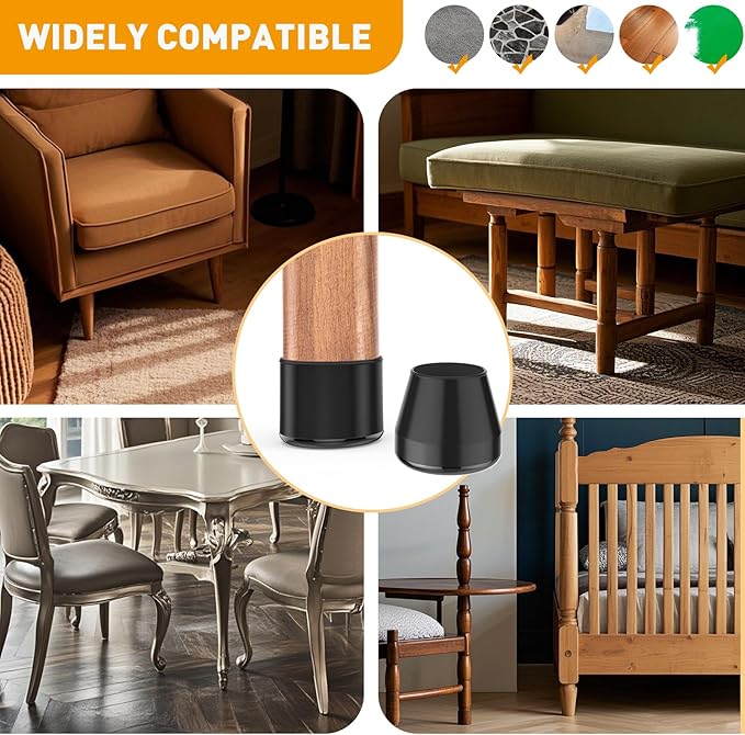 Furniture Sliders,16 PCS Chair Leg Sliders for Carpet, Furniture Movers Sliders, Carpet Chairs Furniture Glides, Floor Protectors, Carpet Moving Sliders Easily Move.(Black, Fit:1.62-2").