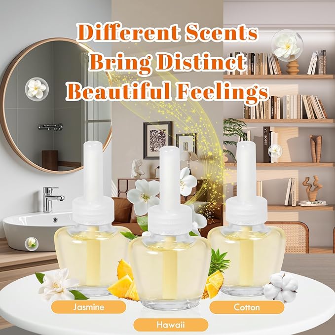 PlugIns Refills Air Freshener, Scented and Essential Oils for Home and Bathroom, Hawaiian, Jasmine, Cotton, Indoor Home Use, 12 Count, Compatible with Airwick, Compatible with Glade