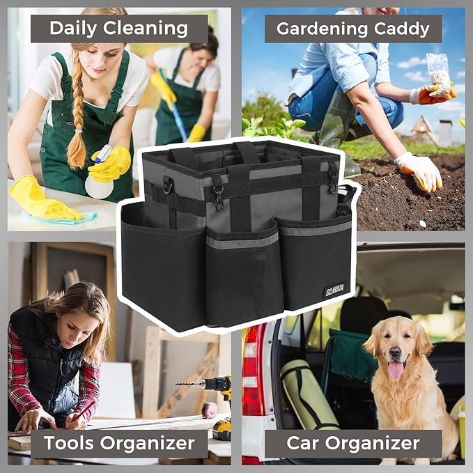 Compact Wearable Cleaning Caddy, Small Cleaning Caddy Supplies Organizer with Handle & Shoulder Straps for Housekeepers, Under Sink & Car Cleaning Tool Organizers Bag (DarkGrey)