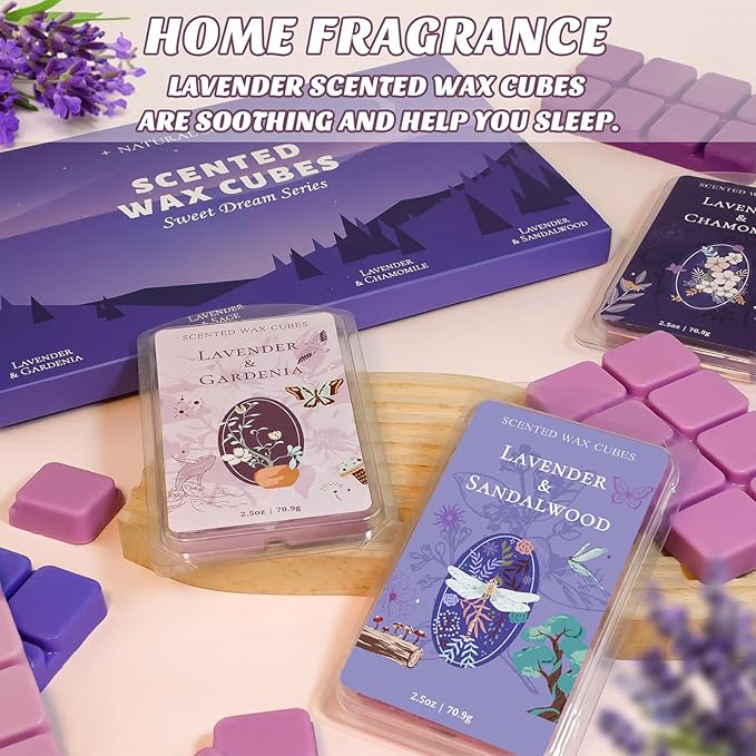 SCENTORINI Wax Melts, Wax Cubes Strong Scent, Long Lasting Lavender Scented for Sleep, Wax Melts for Warmer, 2.5 oz 8-Pack