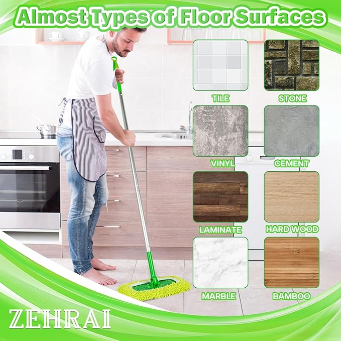 6Pcs Reusable Microfiber Mop Pads Compatible with Swiffer Sweeper Mop, Wet and Dry Flat mop Cover, Replacement Sweeping Mopping pad Refills for Surface/Hardwood Floor Cleaning