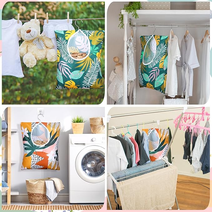 Woanger 2 Pcs Clothes Pin Bag Clothespin Holder 15 x 11 in to Hang on Line Clothes Pin Hanging Bag for Clothesline Outdoor Storage Organizer Basket with Large Opening(Leaves Style)