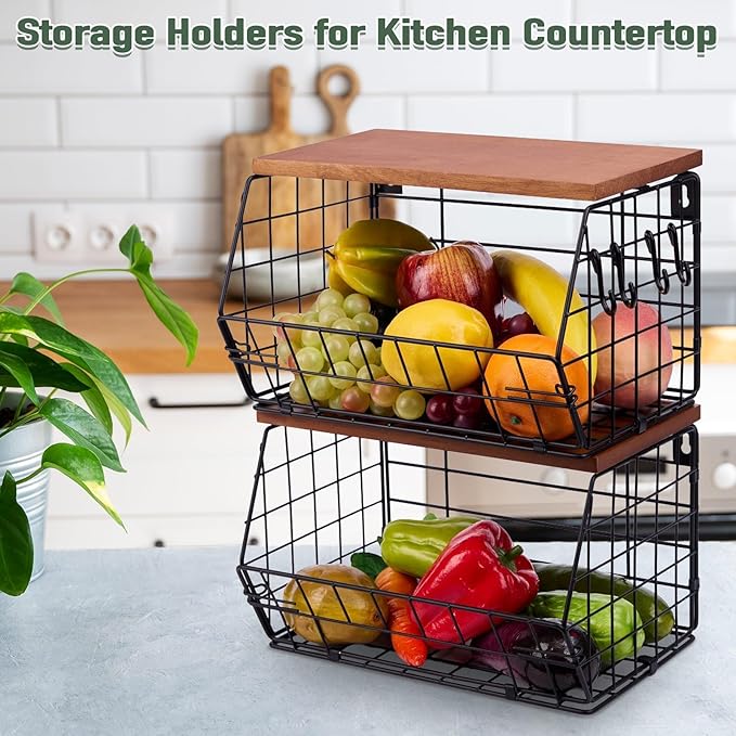 2 Pack XL Trash Bag Holder, Stackable Garbage Bag Dispenser with Wood Lid for Kitchen Countertop Pantry, Laundry & Under Sink Organization Storage
