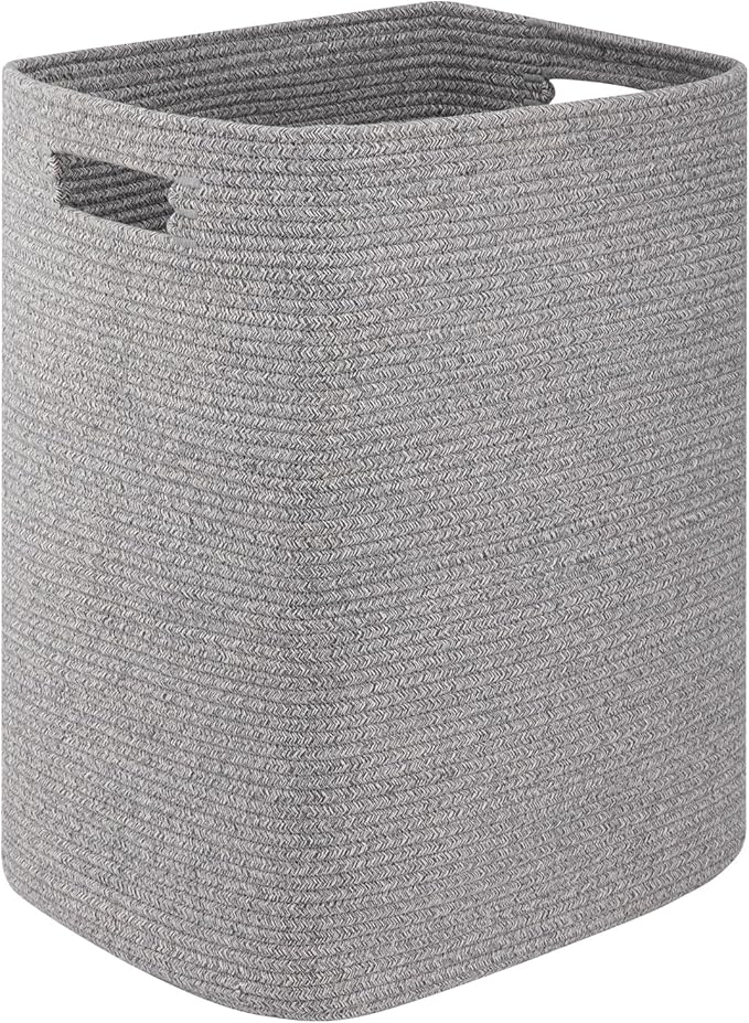 OIAHOMY Laundry Hamper, Laundry Basket,Rectangle Cotton Storage Basket with Handles, Large Blanket Basket for Living room, Woven Decorative Storage for Toys,Clothes,Pillows-16x13x22in-Grey variegated