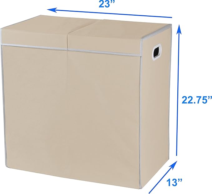 Simple Houseware Double Laundry Hamper with Lid and Removable Laundry Bags, Beige