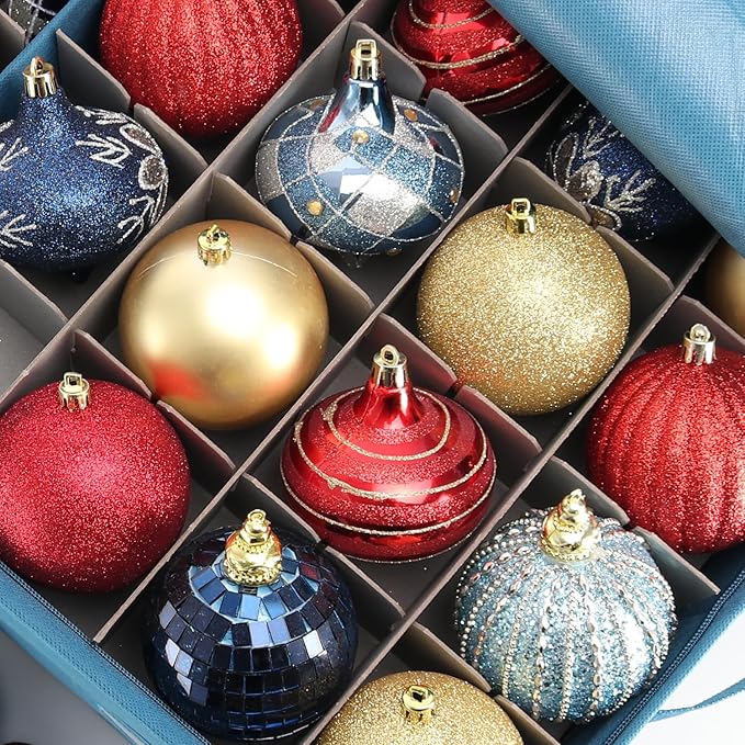 Hearth & Harbor Large Christmas Ornament Storage Box With Adjustable Dividers - Ornament Storage Container For 128 Holiday Ornaments or Decorations