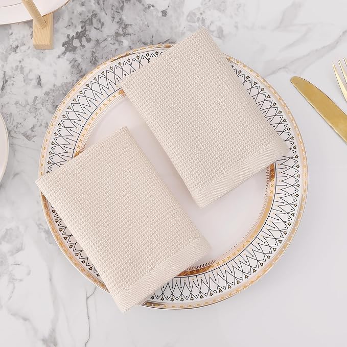 Homaxy 100% Cotton Waffle Weave Dish Cloths - 8 Pack Soft and Absorbent Dish Towels - 12 x 12 Inches Quick Dry Dish Rags - Beige
