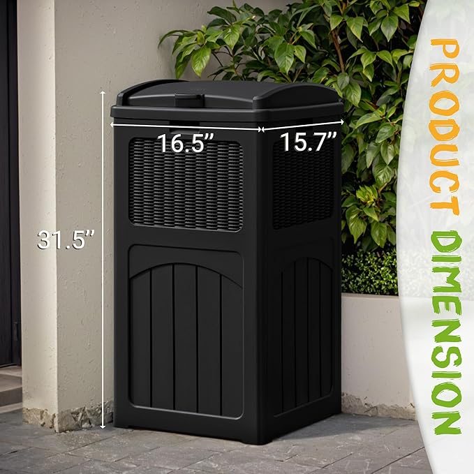 YESHOMY 4 Pack Outdoor Trash Can with Lid, Garbage Bins for Garden, Porch, Home and Kitchen, Black
