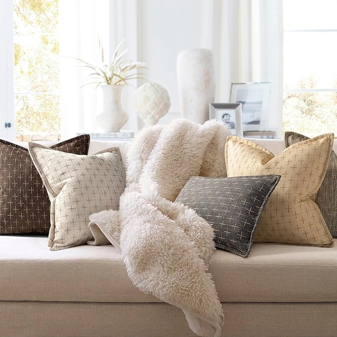 ZWJD Pillow Covers 20x20 Set of 2 Soft Polyester Textured Pillow Covers with Stylish Flange Edge Cozy Farmhouse Throw Pillows for Couch Bed Sofa Living Room