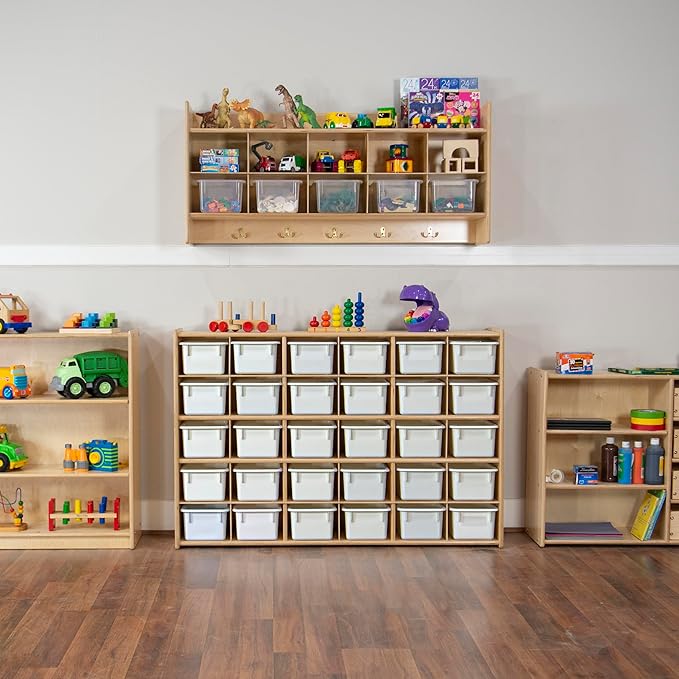Wood Designs Cubby Storage Bin, Heavy Duty Plastic Containers for Kids White Cubby Tray Set of 20