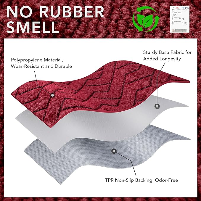 hicorfe Indoor Doormat,Front Back Door Mat Rubber Backing Non Slip Door Mats 20"x48" Absorbent Resist Dirt Entrance Doormat Inside Floor Mats for Entryway Washable Low-Profile(Red)