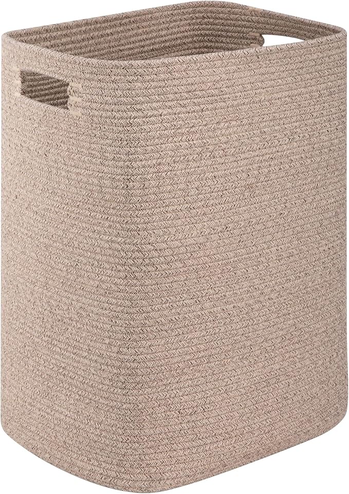 OIAHOMY Laundry Hamper, Rectangle Cotton Laundry Basket with Handles, Large Blanket Basket for Living room, Woven Decorative Storage for Toys,Clothes,Pillows-16x13x22in-Brown variegated