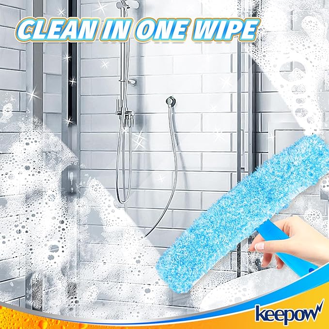 KEEPOW 14" Microfiber Window Scrubber Refill Replacement Compatible with MR.SIGA, Compatible with Ettore Professional Window Cleaning, Reusable & Washable Window Squeegee for Home (3 Pack)