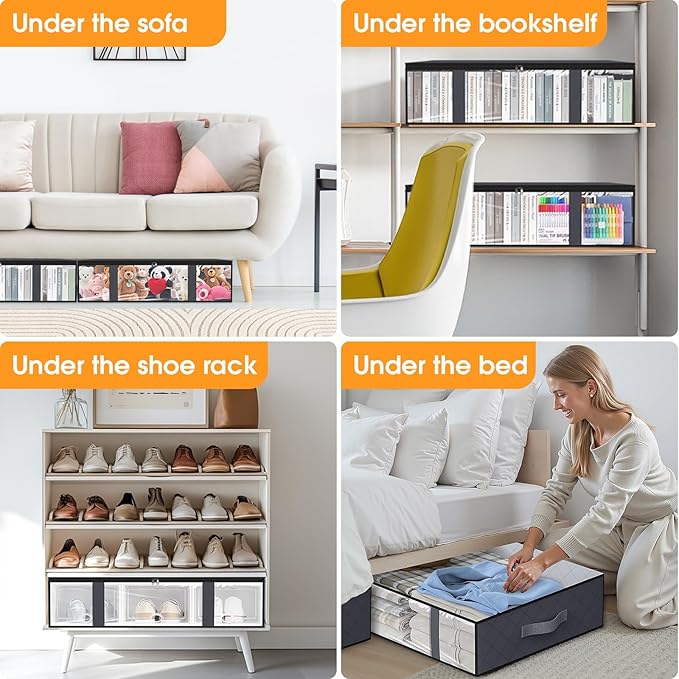 StorageRight Under Bed Storage Bins, 3-Pack 40L Foldable Fabric Storage Bags with Transparent Window, Breathable Organizer for Clothes/Blanket/Comforter/Quilt, Grey