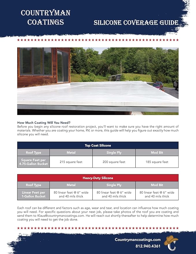 Countryman Coatings 100% Silicone Roof Coating - Restore Your Roof in a Day - Seal Leaks, Cracks, Seams, Penetrations - Adheres to All Surfaces (4.75 Gallon, White)