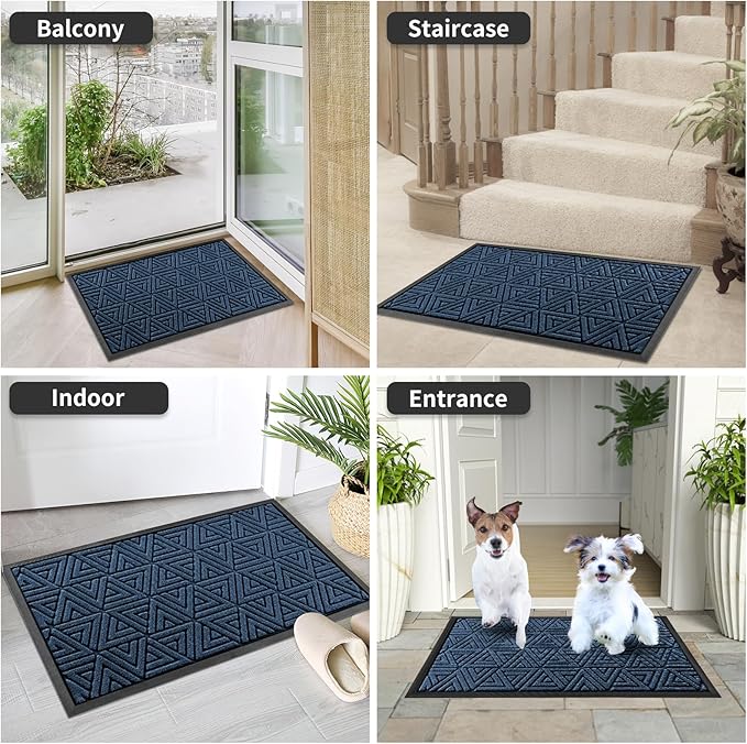 Yimobra Outdoor Mats for Front Door 29.5x17, All-Weather Waterproof Non-Slip Outdoor Door Mat Outside Eentrance, Garage/Patio Entryway Indoor Doormat, Easy Clean, Blue