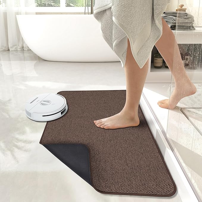 Bath Mat,Ultra Thin Bathroom Rugs,Rubber Bath Mats for Bathroom,No Slip Bath Rugs,Quick Dry,Machine Washable,Low Pile,Absorbent,Shower Outside,Sink,Home Decor Accessories.Brown,2'x3'(24x36inch)