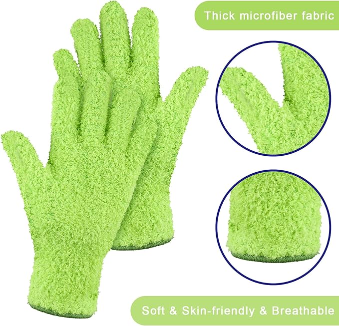 Patelai 3 Pairs Microfiber Plant Dusting Gloves Leaf Cleaning Gloves for Indoor Plants, Blinds, Furniture, House (Small,Green Yellow, Water Blue, Pink)