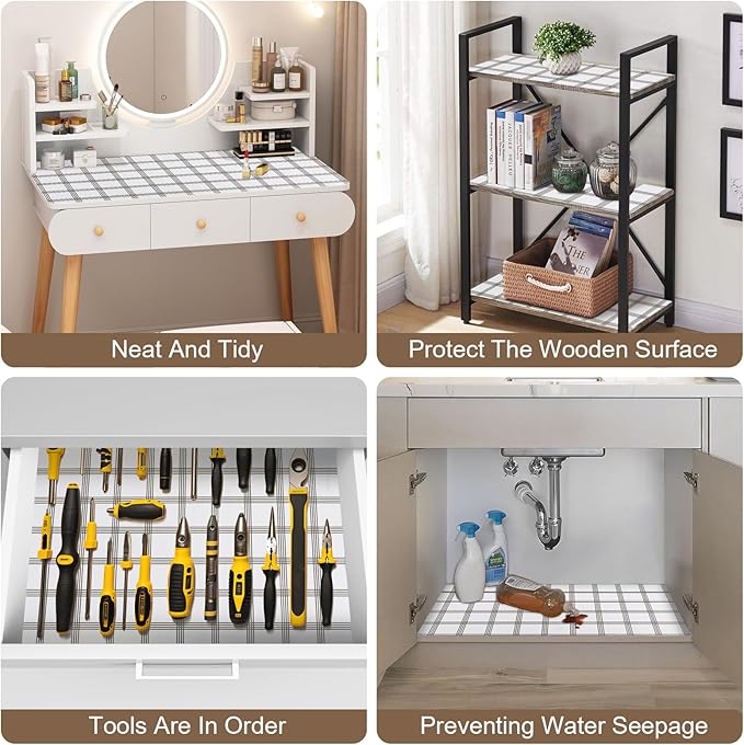 OcePor Non-Adhesive Drawer and Shelf Liner 17.5IN x 20FT,Non Slip Cabinet and Cupboard Liner, Kitchen Cabinet Liners for Shelves, Waterproof Drawer Shelf Liners for Cabinets/Bathroom Cupboard,Stripe
