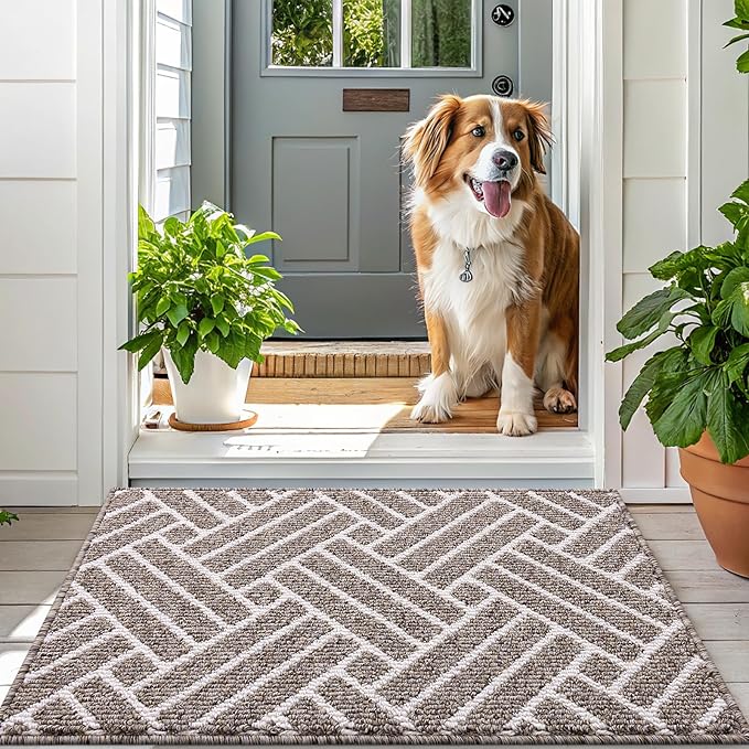 OLANLY Indoor Door Mat, 40x32 Inch, Dirt Resistant and Absorbent, Non-Slip Rubber Backing Floor Mats, Easy Clean Low-Profile Doormat for Entryway, Front Door, and Inside Entrance, Khaki