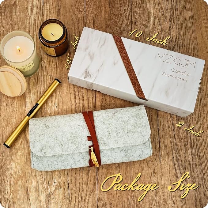 Exquisite Candle Accessories Tool Pack Bag, Rechargeable Electric Lighter, Wick Trimmer, Dipper, Snuffer and Tray Holder Elegant Kit Gift for Candle Lovers in Dating, Valentines Decor. (Rose Gold)